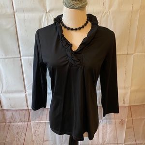 J. McLaughlin Black Ruffle Neck Top